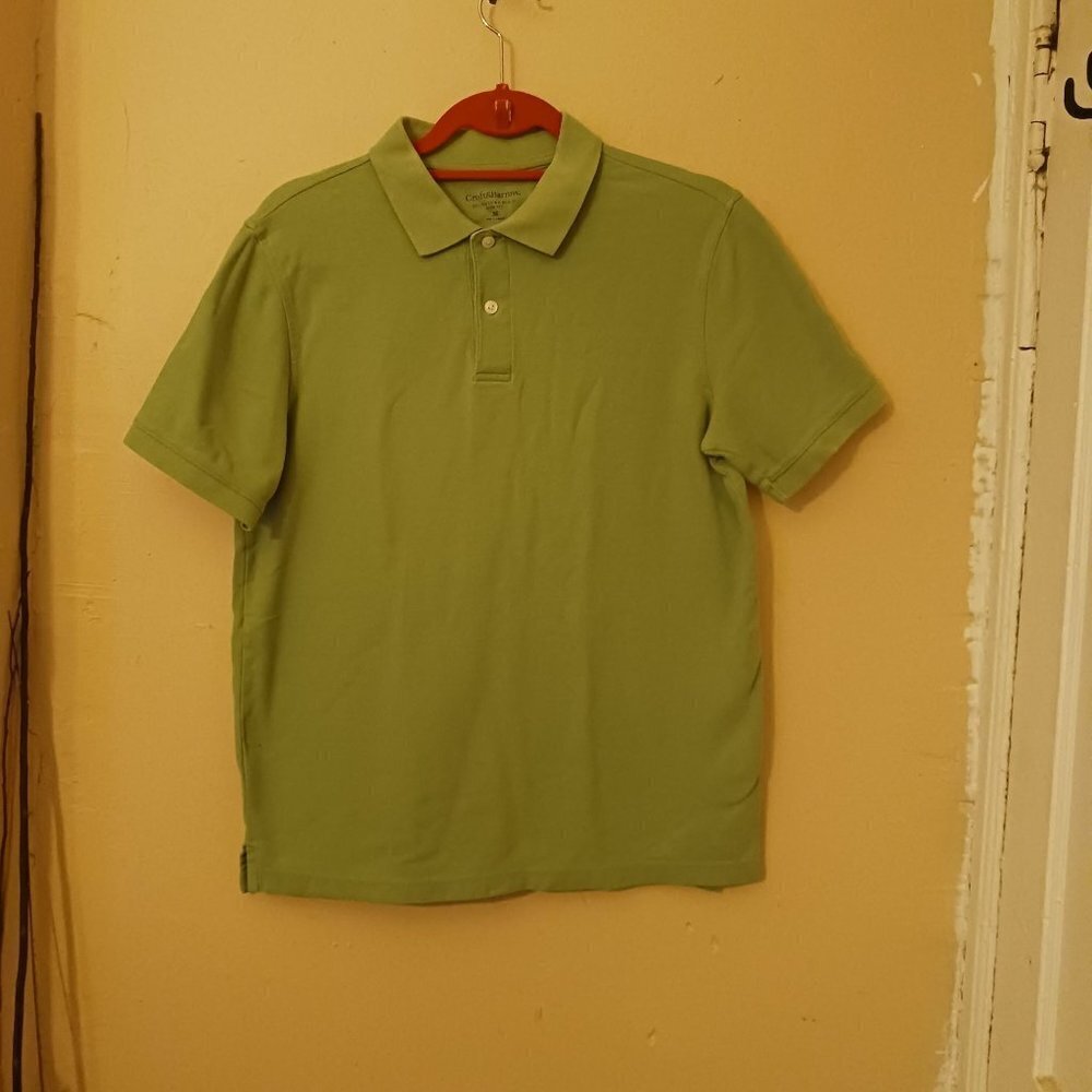 Craft and Barrow mens pea green signature Polo slim fit button up short …